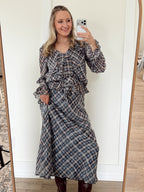 Phoenix Ruffle Plaid Midi Skirt