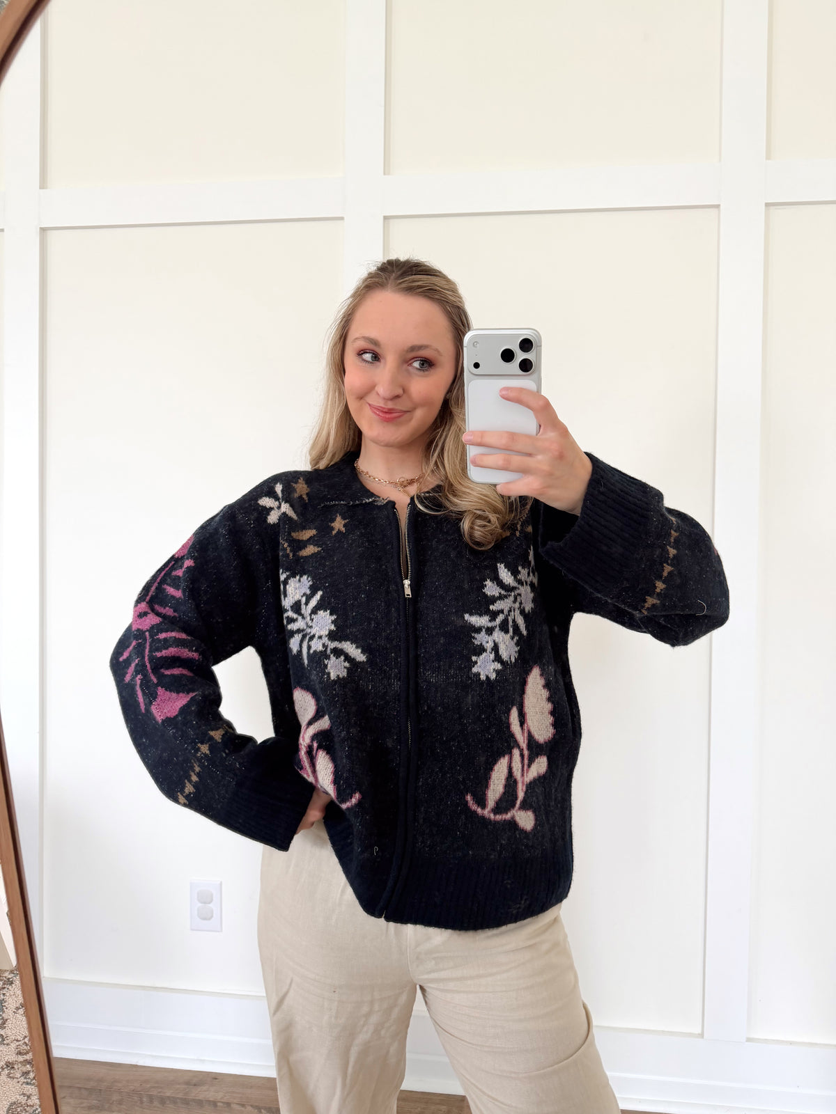 Margot Floral Zip Up Sweater
