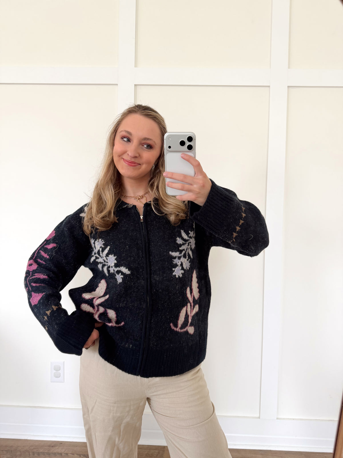Margot Floral Zip Up Sweater