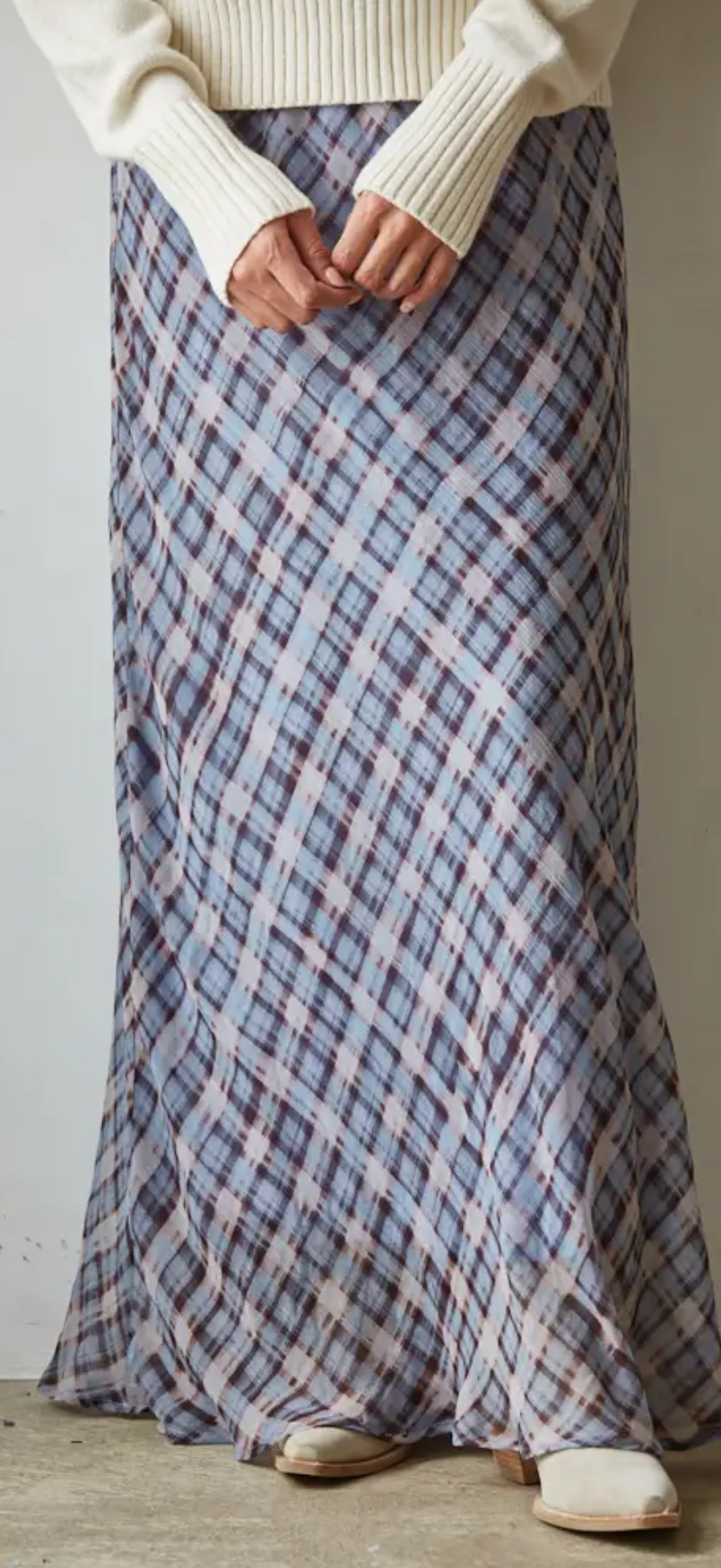 Phoenix Ruffle Plaid Midi Skirt
