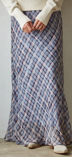 Phoenix Ruffle Plaid Midi Skirt